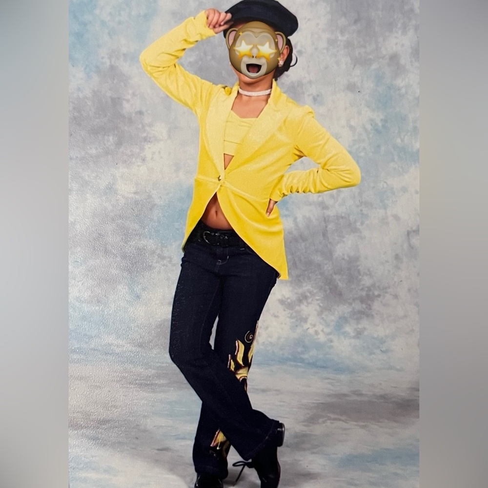 Yellow Blazer and Top with hand painted Jeans with stones